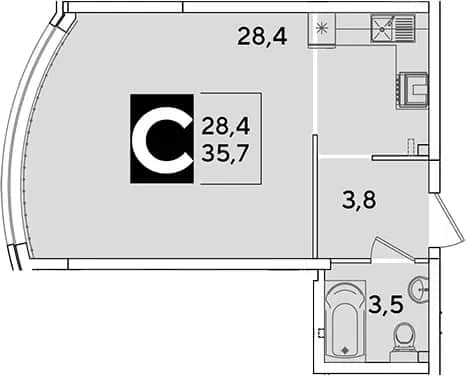 Студия, 35.7 м² в ЖК «Самолет» — фото 1