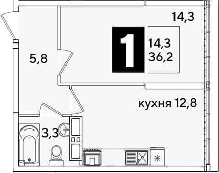 1-комн., 36.2 м² в ЖК «Самолет» — фото 1