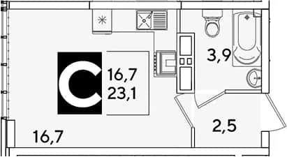 Студия, 23.1 м² в ЖК «Самолет» — фото 1