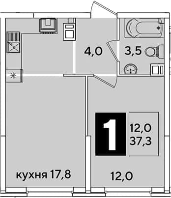 2-комн., 37.3 м² в ЖК «Самолет» — фото 1
