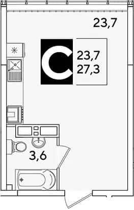 Студия, 27.3 м² в ЖК «Самолет» — фото 1