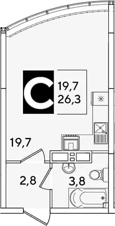 Студия, 26.3 м² в ЖК «Самолет» — фото 1