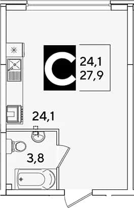 Студия, 27.9 м² в ЖК «Самолет» — фото 1
