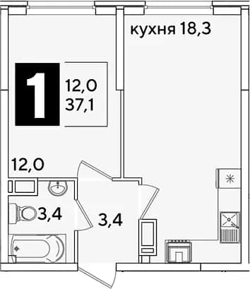 2-комн., 37.1 м² в ЖК «Самолет» — фото 1