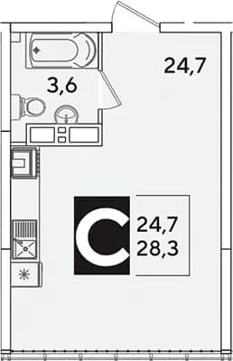 Студия, 28.3 м² в ЖК «Самолет» — фото 1
