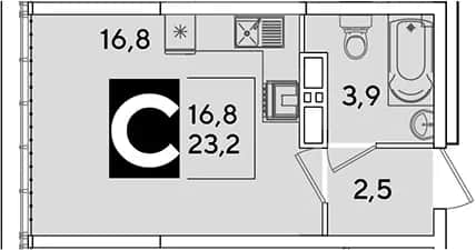 Студия, 23.2 м² в ЖК «Самолет» — фото 1
