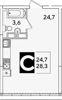 Студия, 28.3 м² в ЖК «Самолет» — фото 1