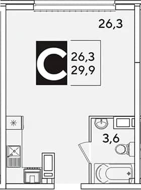 Студия, 29.9 м² в ЖК «Самолет» — фото 1