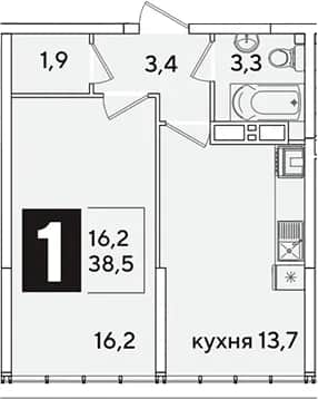 1-комн., 38.5 м² в ЖК «Самолет» — фото 1