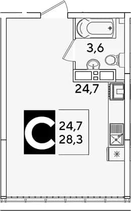 Студия, 28.3 м² в ЖК «Самолет» — фото 1
