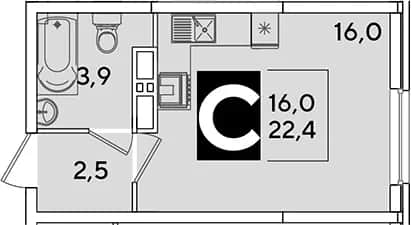 Студия, 22.4 м² в ЖК «Самолет» — фото 1