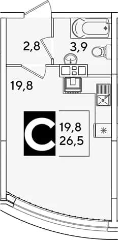 Студия, 26.5 м² в ЖК «Самолет» — фото 1
