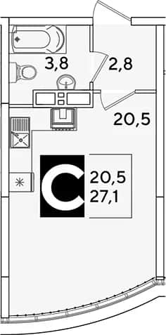 Студия, 27.1 м² в ЖК «Самолет» — фото 1