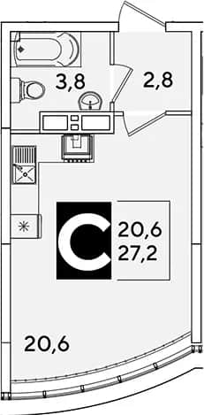 Студия, 27.2 м² в ЖК «Самолет» — фото 1