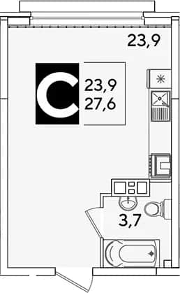 Студия, 27.6 м² в ЖК «Самолет» — фото 1