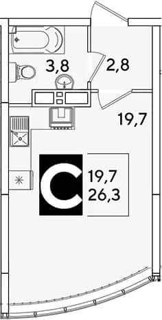 Студия, 26.3 м² в ЖК «Самолет» — фото 1