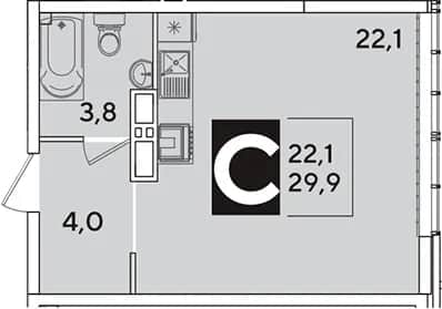 Студия, 29.9 м² в ЖК «Самолет» — фото 1