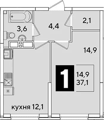 1-комн., 37.1 м² в ЖК «Самолет» — фото 1