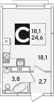 Студия, 24.6 м² в ЖК «Самолет» — фото 1