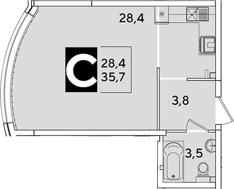 Студия, 35.7 м² в ЖК «Самолет» — фото 1