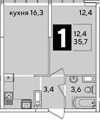 2-комн., 35.7 м² в ЖК «Самолет» — фото 1