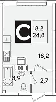 Студия, 24.8 м² в ЖК «Самолет» — фото 1