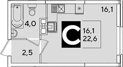 Студия, 22.6 м² в ЖК «Самолет» — фото 1