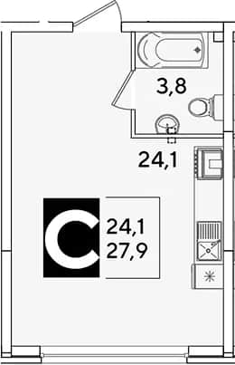 Студия, 27.9 м² в ЖК «Самолет» — фото 1