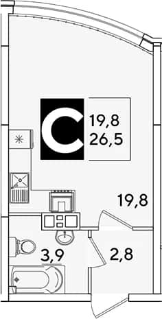 Студия, 26.5 м² в ЖК «Самолет» — фото 1