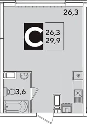 Студия, 29.9 м² в ЖК «Самолет» — фото 1