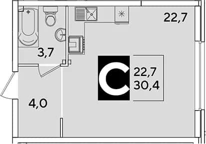 Студия, 30.4 м² в ЖК «Самолет» — фото 1
