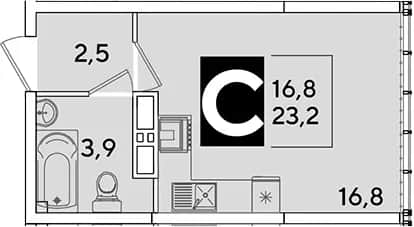Студия, 23.2 м² в ЖК «Самолет» — фото 1