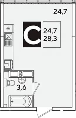 Студия, 28.3 м² в ЖК «Самолет» — фото 1