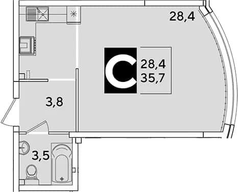Студия, 35.7 м² в ЖК «Самолет» — фото 1