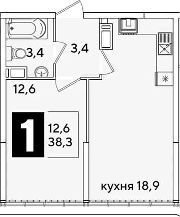 2-комн., 38.3 м² в ЖК «Самолет» — фото 1