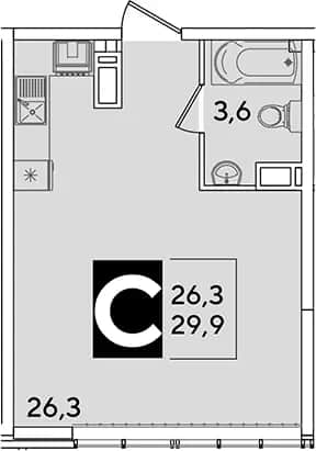 Студия, 29.9 м² в ЖК «Самолет» — фото 1
