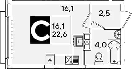 Студия, 22.6 м² в ЖК «Самолет» — фото 1