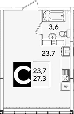 Студия, 27.3 м² в ЖК «Самолет» — фото 1