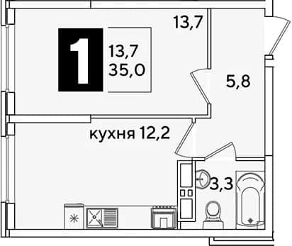 1-комн., 35 м² в ЖК «Самолет» — фото 1