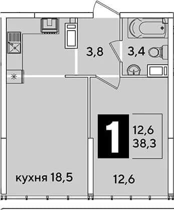2-комн., 38.3 м² в ЖК «Самолет» — фото 1