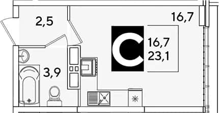 Студия, 23.1 м² в ЖК «Самолет» — фото 1