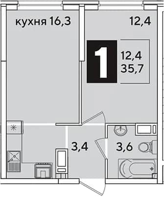 2-комн., 35.7 м² в ЖК «Самолет» — фото 1