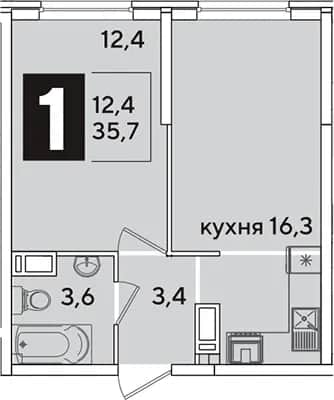 2-комн., 35.7 м² в ЖК «Самолет» — фото 1