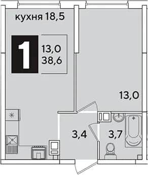 2-комн., 38.6 м² в ЖК «Самолет» — фото 1