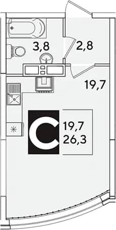 Студия, 26.3 м² в ЖК «Самолет» — фото 1