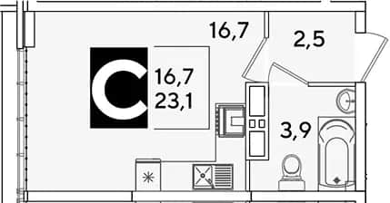 Студия, 23.1 м² в ЖК «Самолет» — фото 1