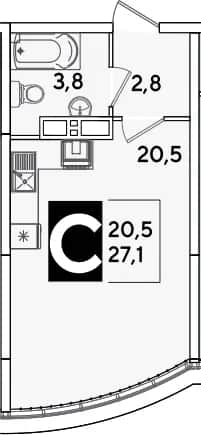 Студия, 27.1 м² в ЖК «Самолет» — фото 1