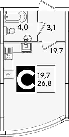 Студия, 26.8 м² в ЖК «Самолет» — фото 1