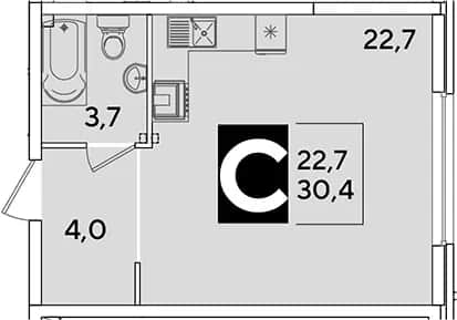 Студия, 30.4 м² в ЖК «Самолет» — фото 1