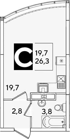 Студия, 26.3 м² в ЖК «Самолет» — фото 1
